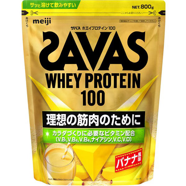 日本 SAVAS 明治乳清蛋白粉|Whey Protein 100 香蕉味 800g