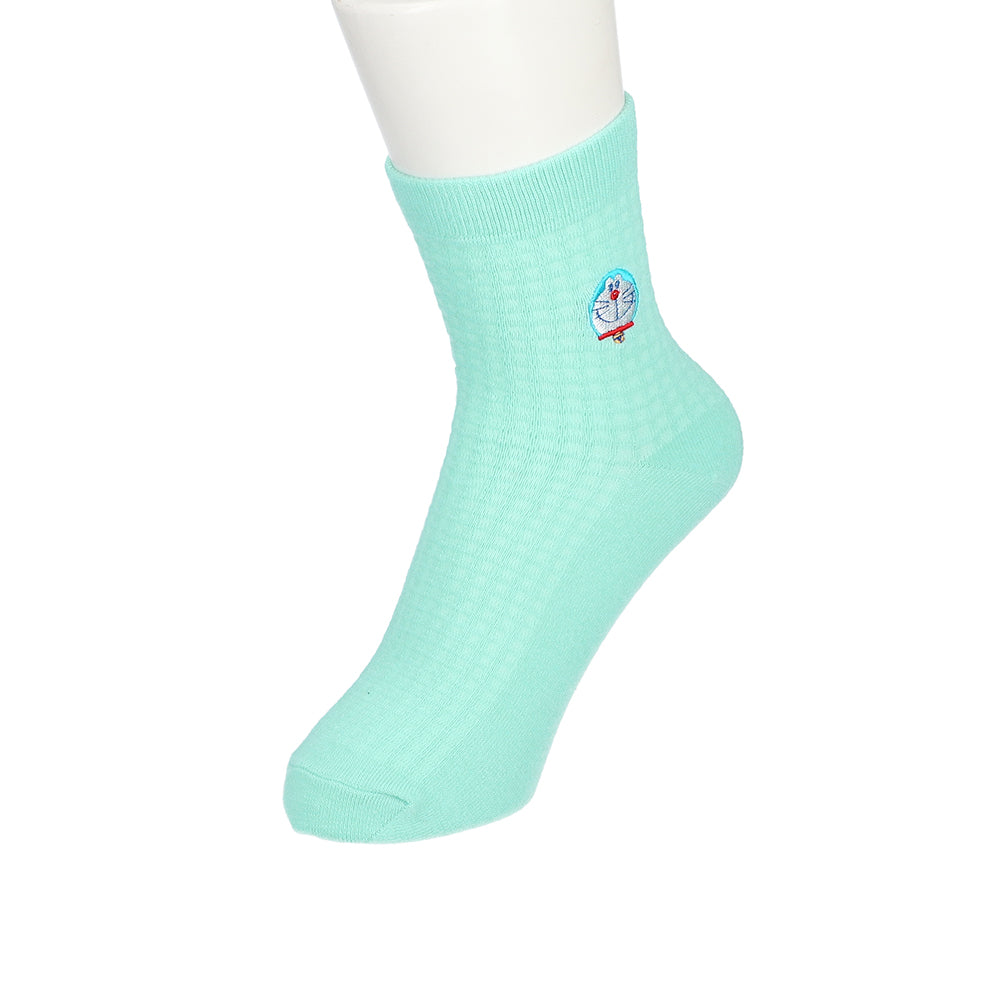 多啦A夢 大頭刺繡章藍色襪