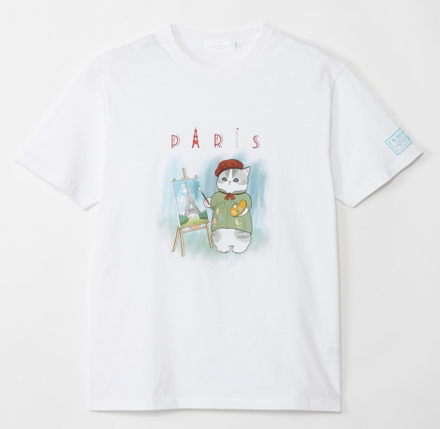 Mofusand 環遊世界之旅系列 巴黎畫家貓白色T-Shirt