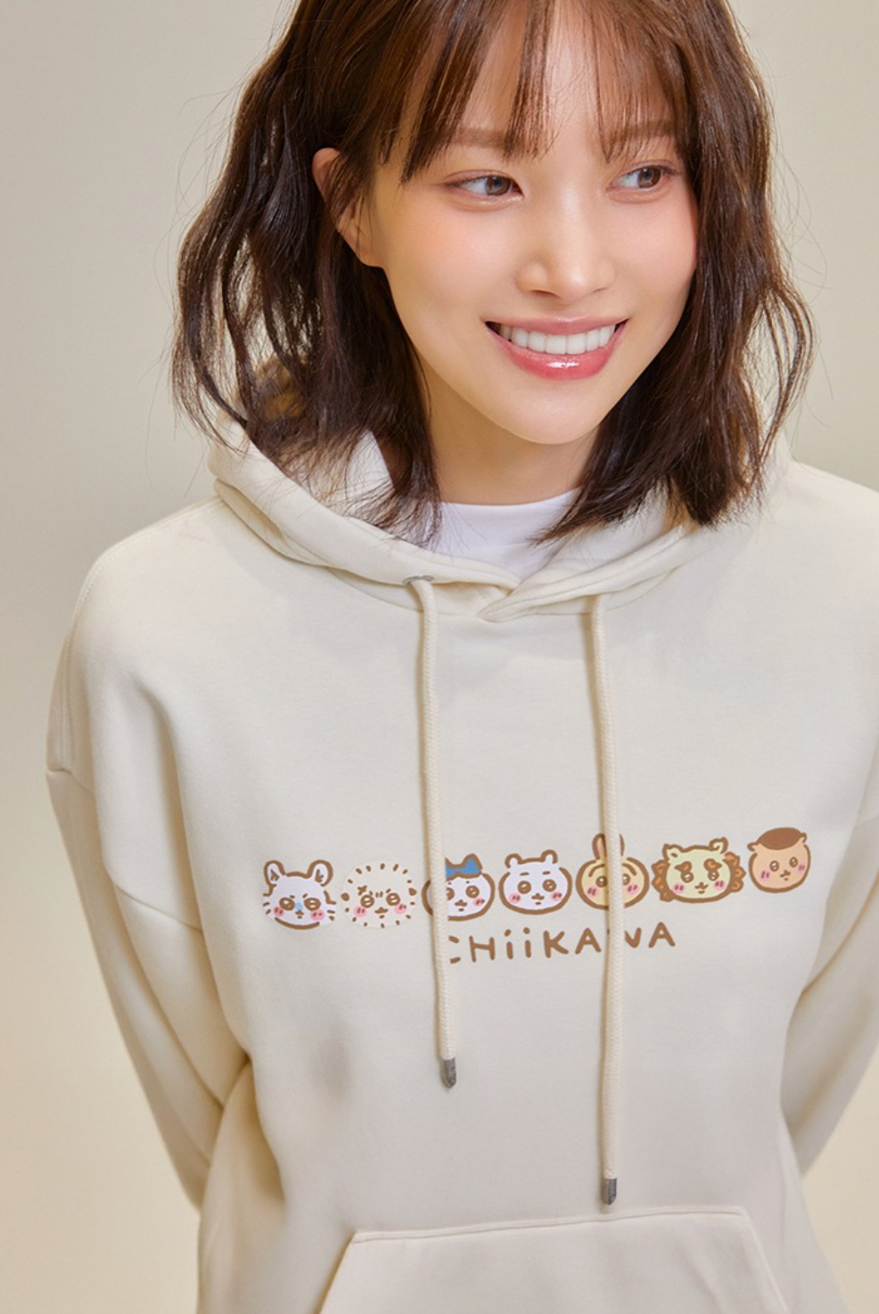 Chiikawa x Spao 連帽衛衣Hoodie 奶白色全角色