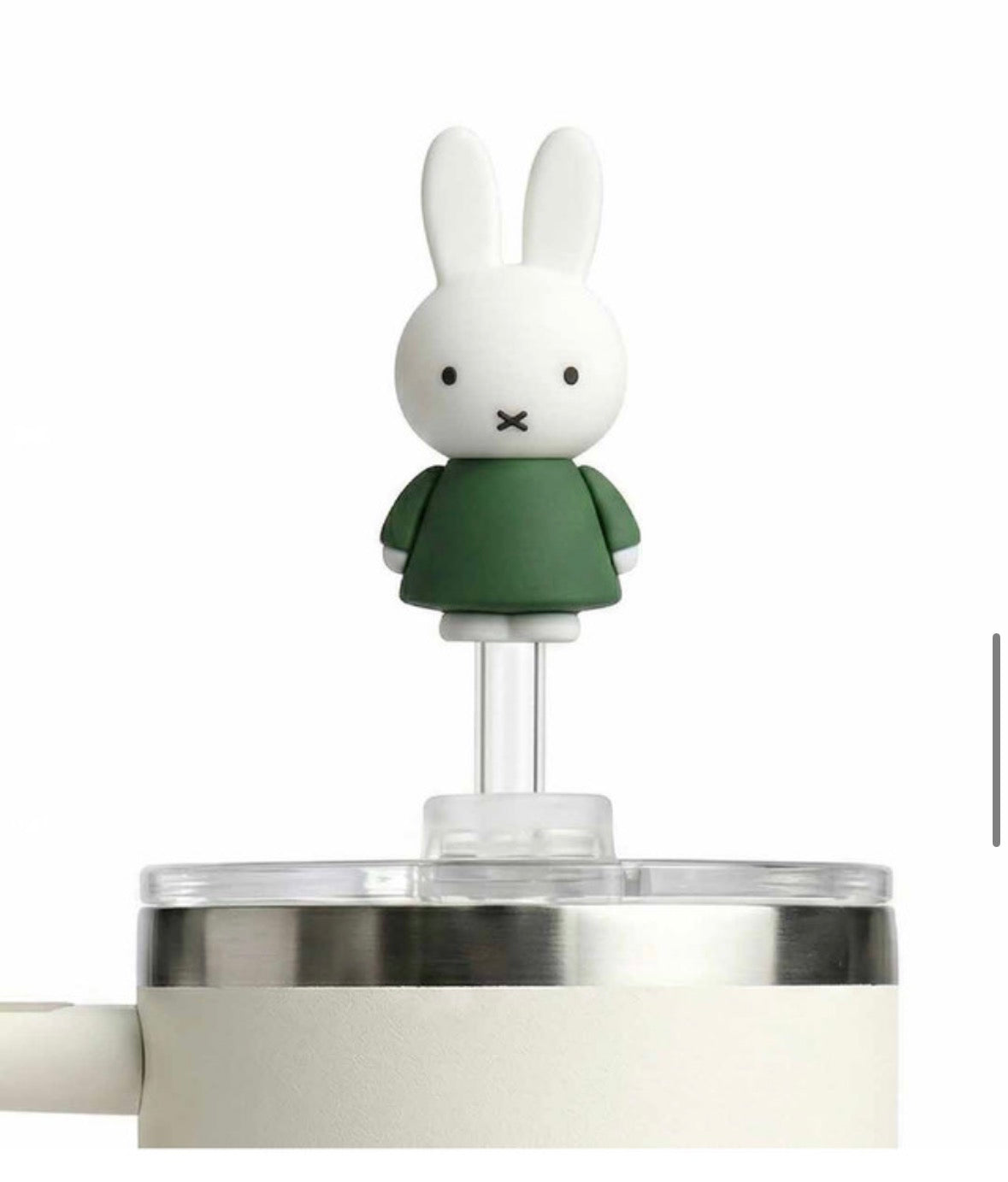 Miffy 韓國限定超大容量不鏽鋼保溫保冷隨行杯套裝 連立體飲管帽&迷你杯造型鎖匙扣(白色)