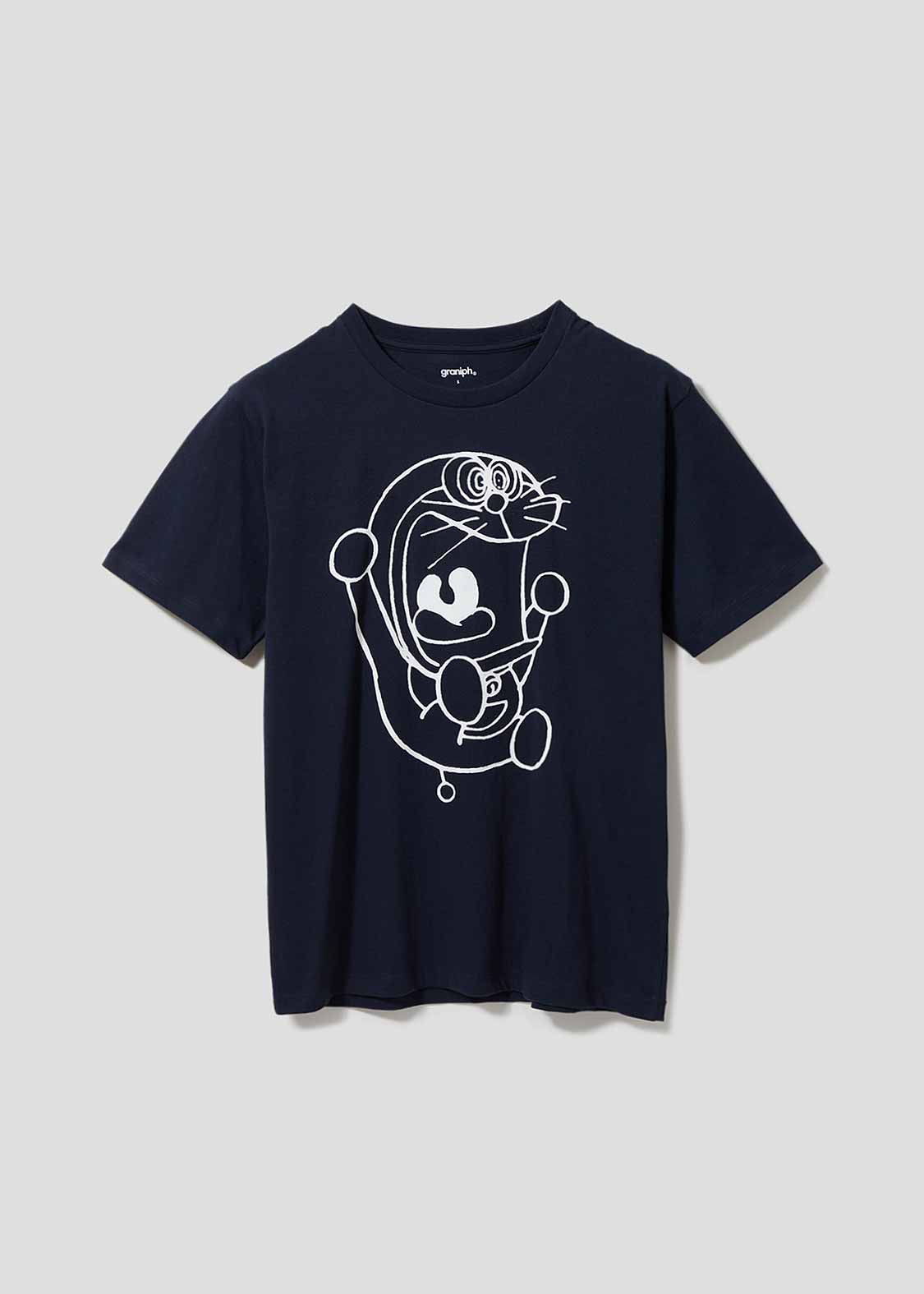 Graniph x  多啦A夢驚恐樣黑色T-Shirt