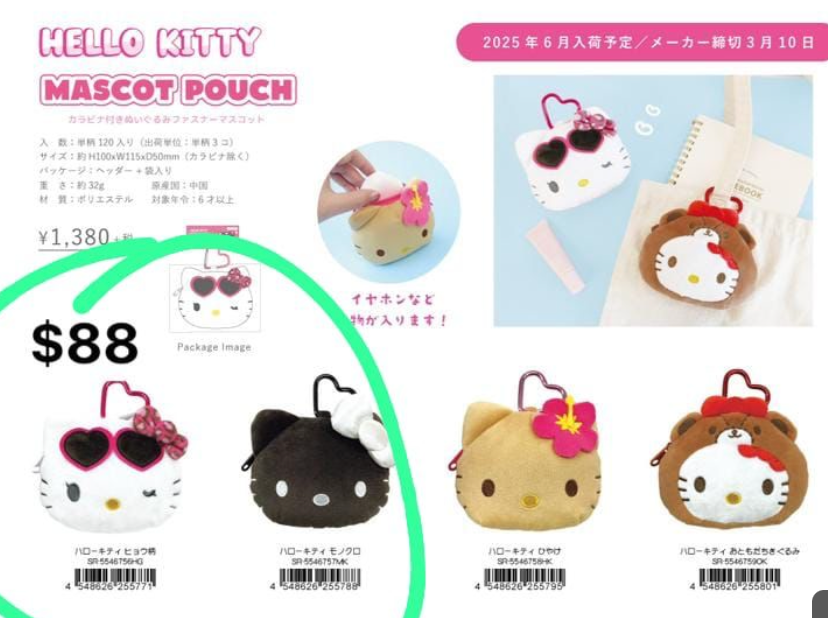 (6月到貨)Hello Kitty 復古心型扣大頭公仔掛飾Pouch