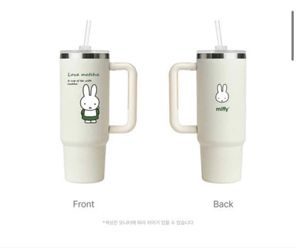 Miffy 韓國限定超大容量不鏽鋼保溫保冷隨行杯套裝 連立體飲管帽&迷你杯造型鎖匙扣(白色)