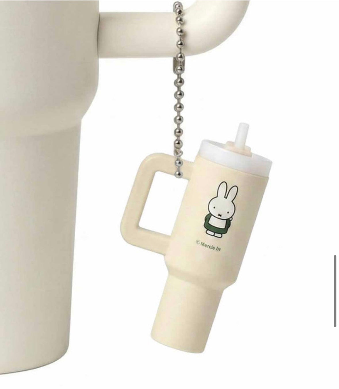 Miffy 韓國限定超大容量不鏽鋼保溫保冷隨行杯套裝 連立體飲管帽&迷你杯造型鎖匙扣(白色)