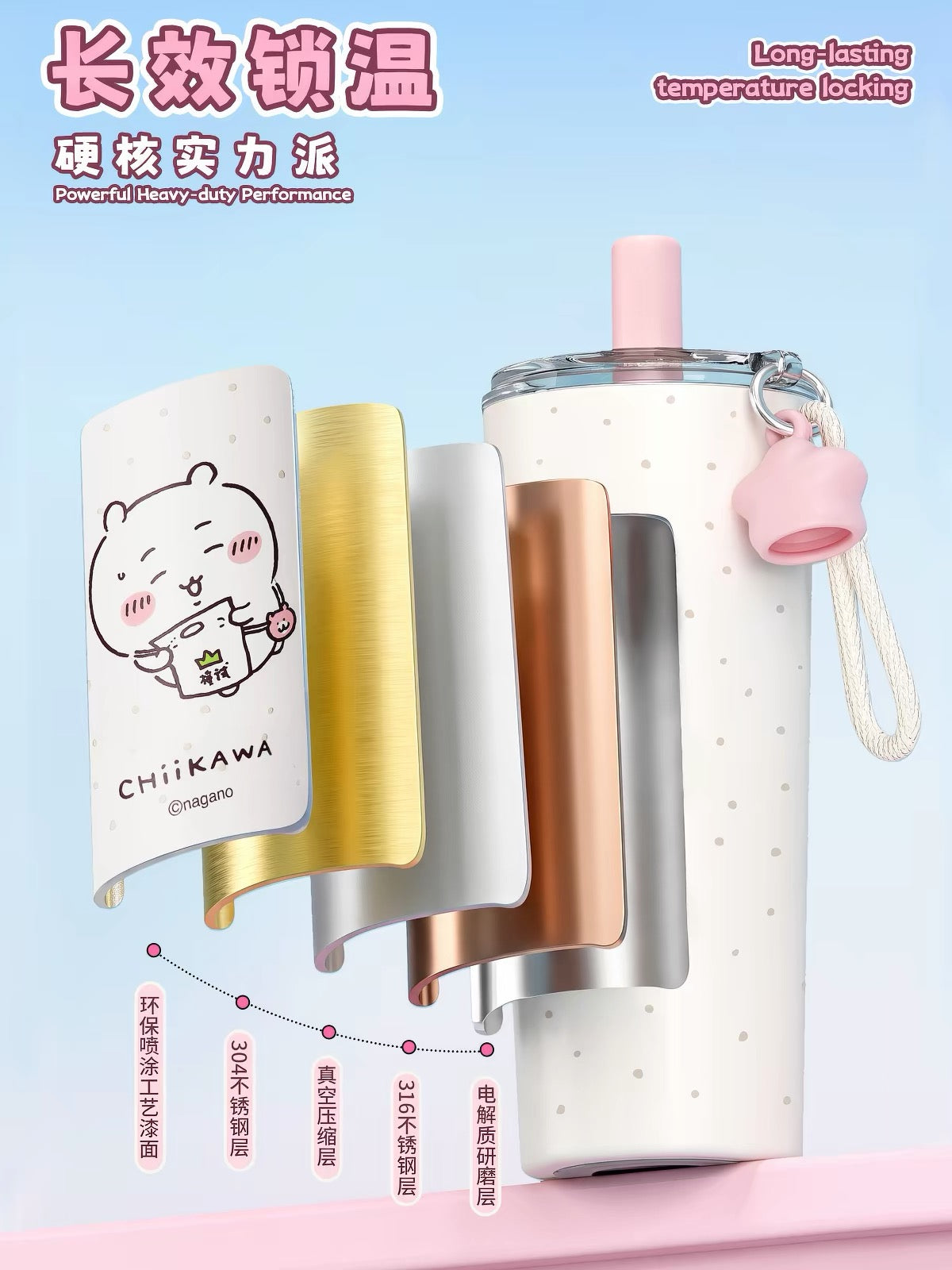 Miniso x Chiikawa 650mL 甜星保溫保冷杯連吸管