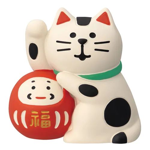 (11月預訂)Concombere 白貓紅色達摩公仔擺設