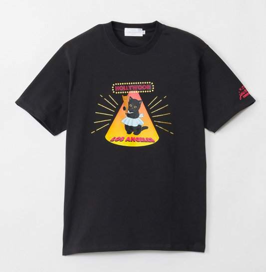 Mofusand 環遊世界之旅系列 荷里活得獎貓黑色T-Shirt
