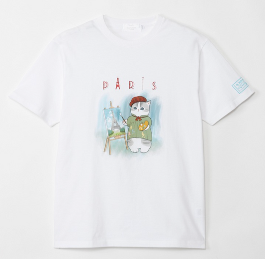 Mofusand 環遊世界之旅系列 巴黎畫家貓白色T-Shirt