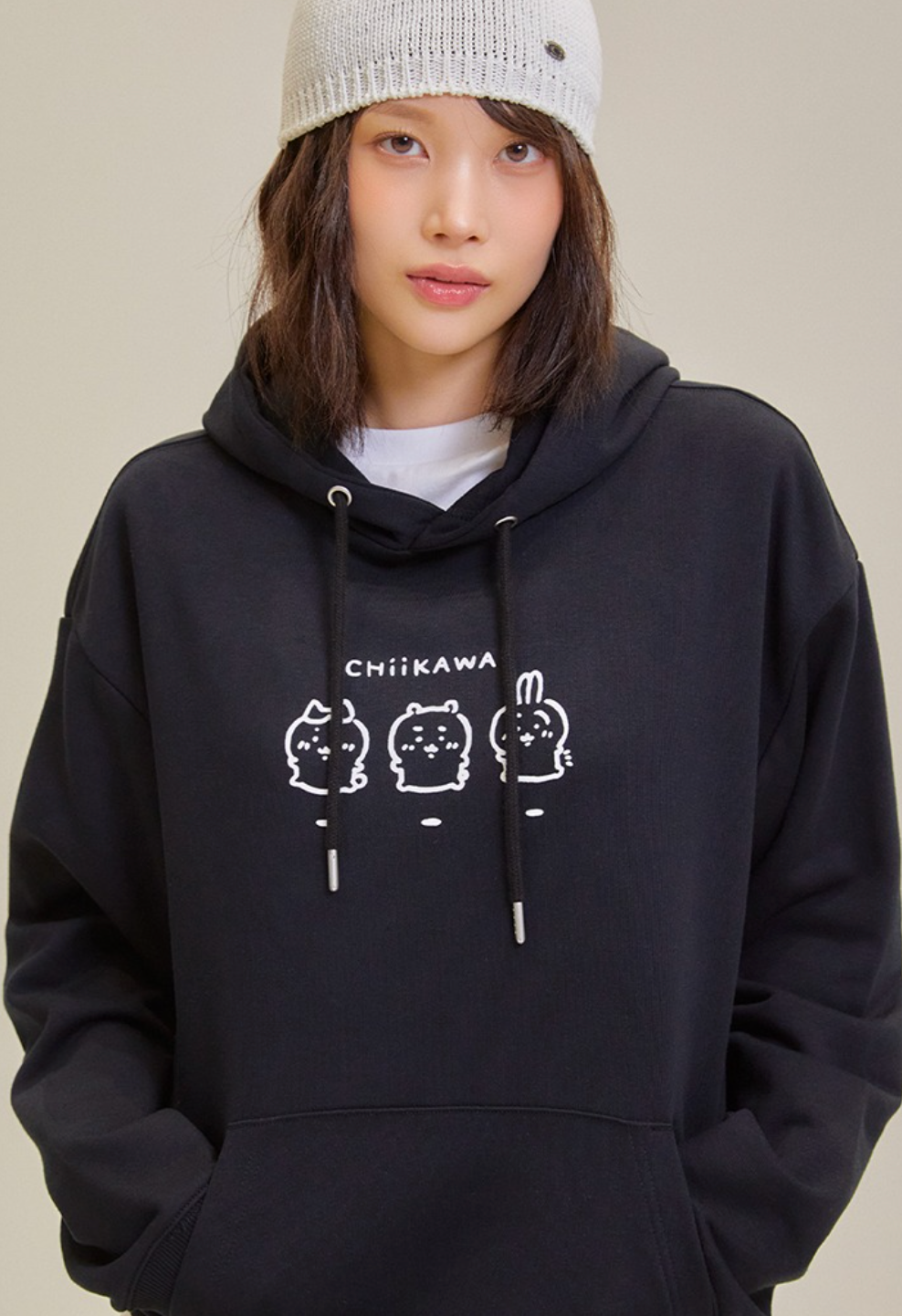 Chiikawa x Spao 連帽衛衣Hoodie 黑色三主