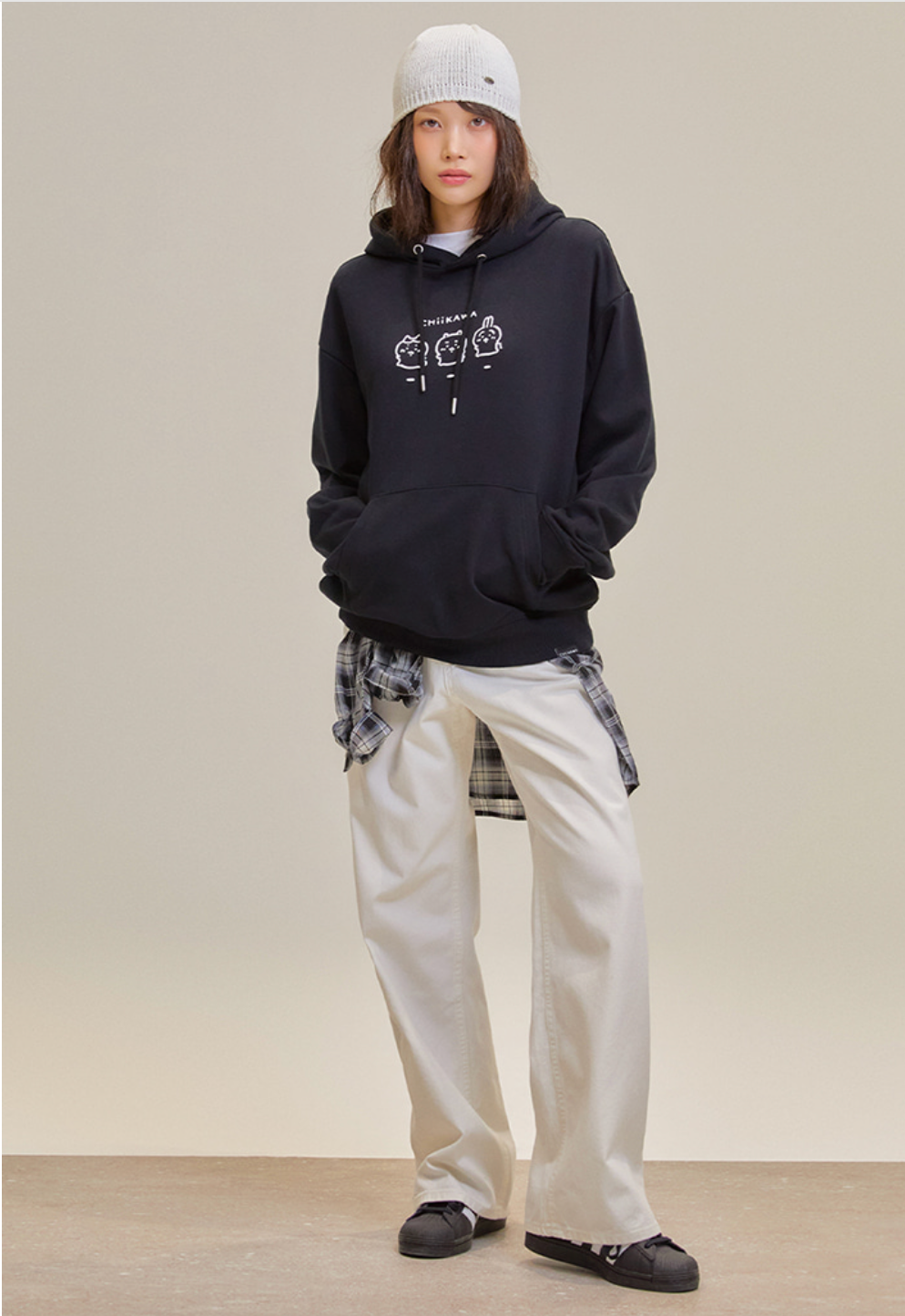 Chiikawa x Spao 連帽衛衣Hoodie 黑色三主