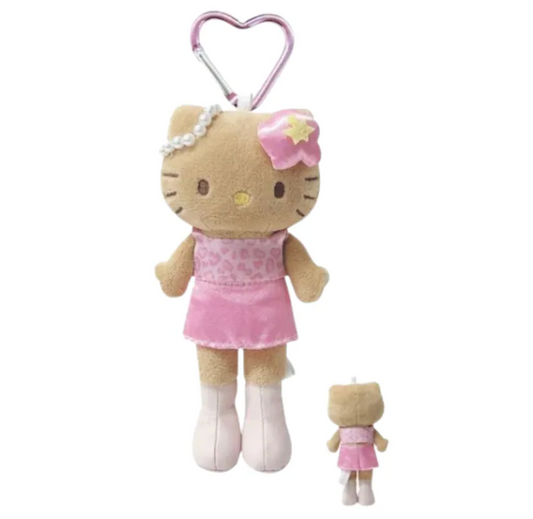 (現貨)Hello Kitty 復刻版長腿公仔掛飾 黑皮粉紅色豹紋