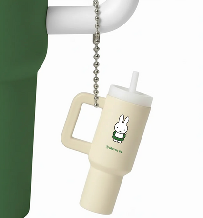 Miffy 韓國限定超大容量不鏽鋼保溫保冷隨行杯套裝 連立體飲管帽&迷你杯造型鎖匙扣(綠色)