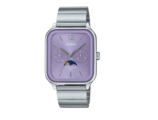 CASIO Vintage 紫色太陽紋月相多功能鋼帶方形腕錶 MTP-M305D-6A