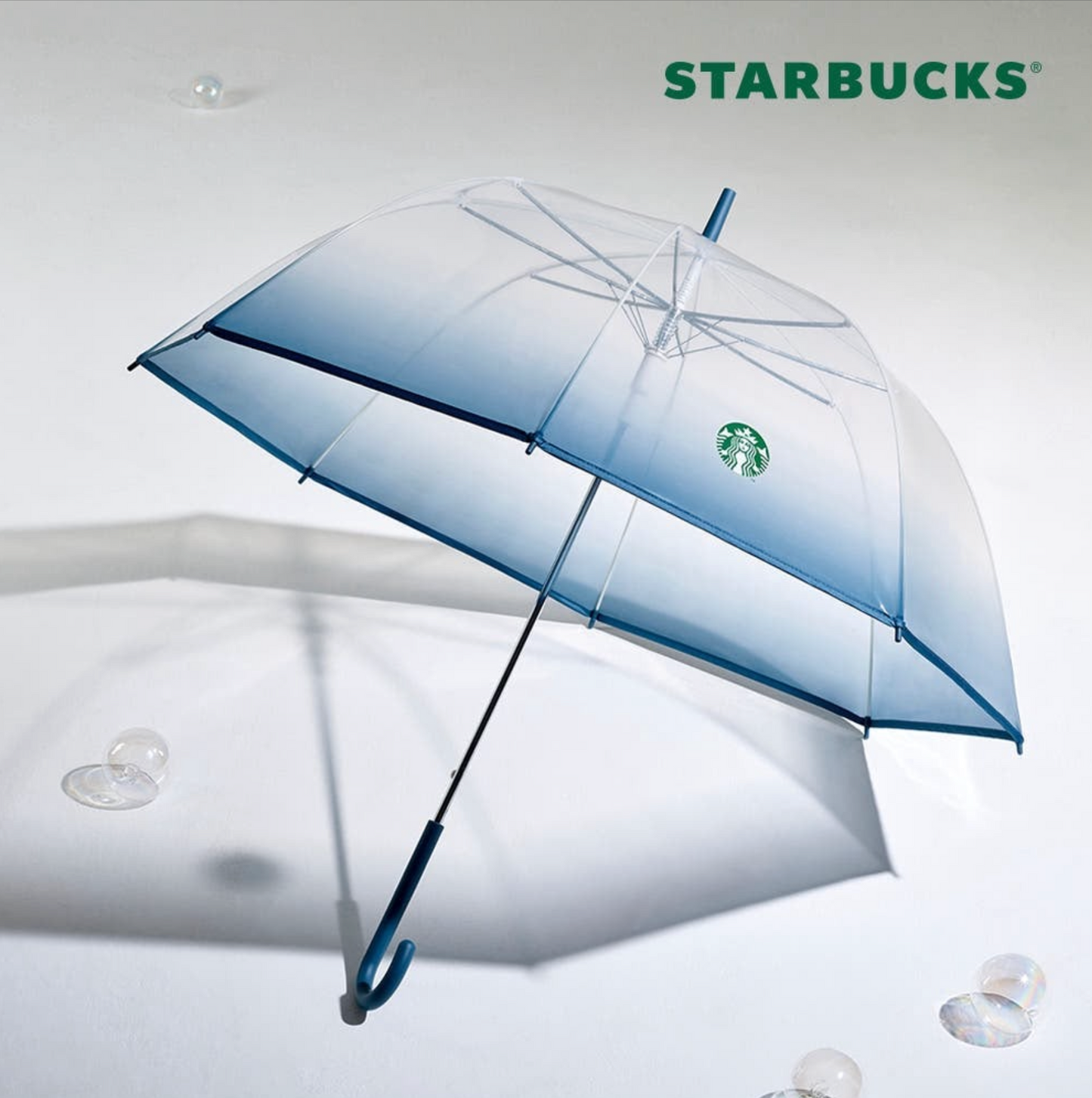 韓國Starbucks限定 透明漸層圓頂長傘/長遮(藍灰)