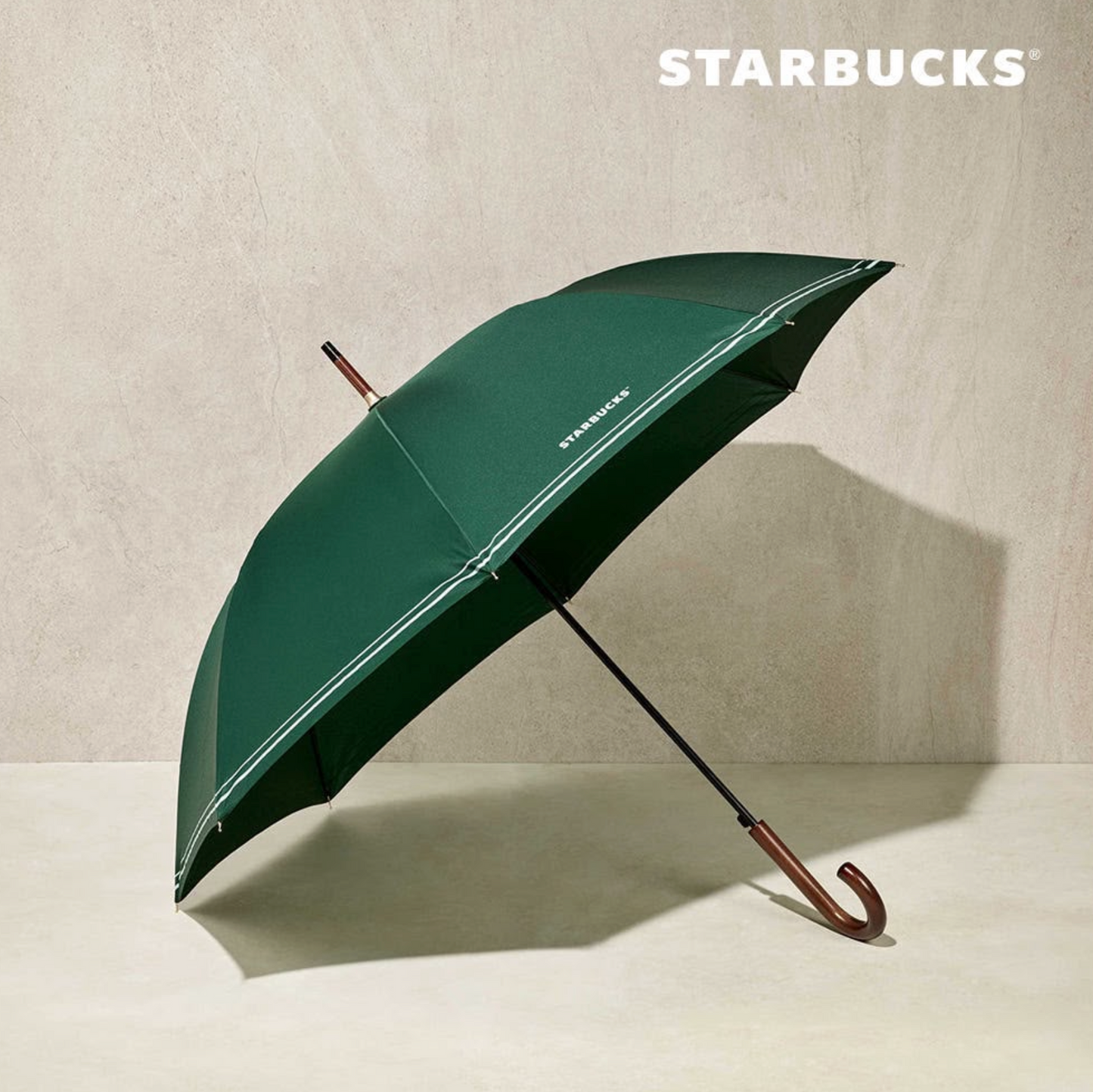 韓國Starbucks限定 經典墨綠色復古英倫風木柄長傘長傘/長遮
