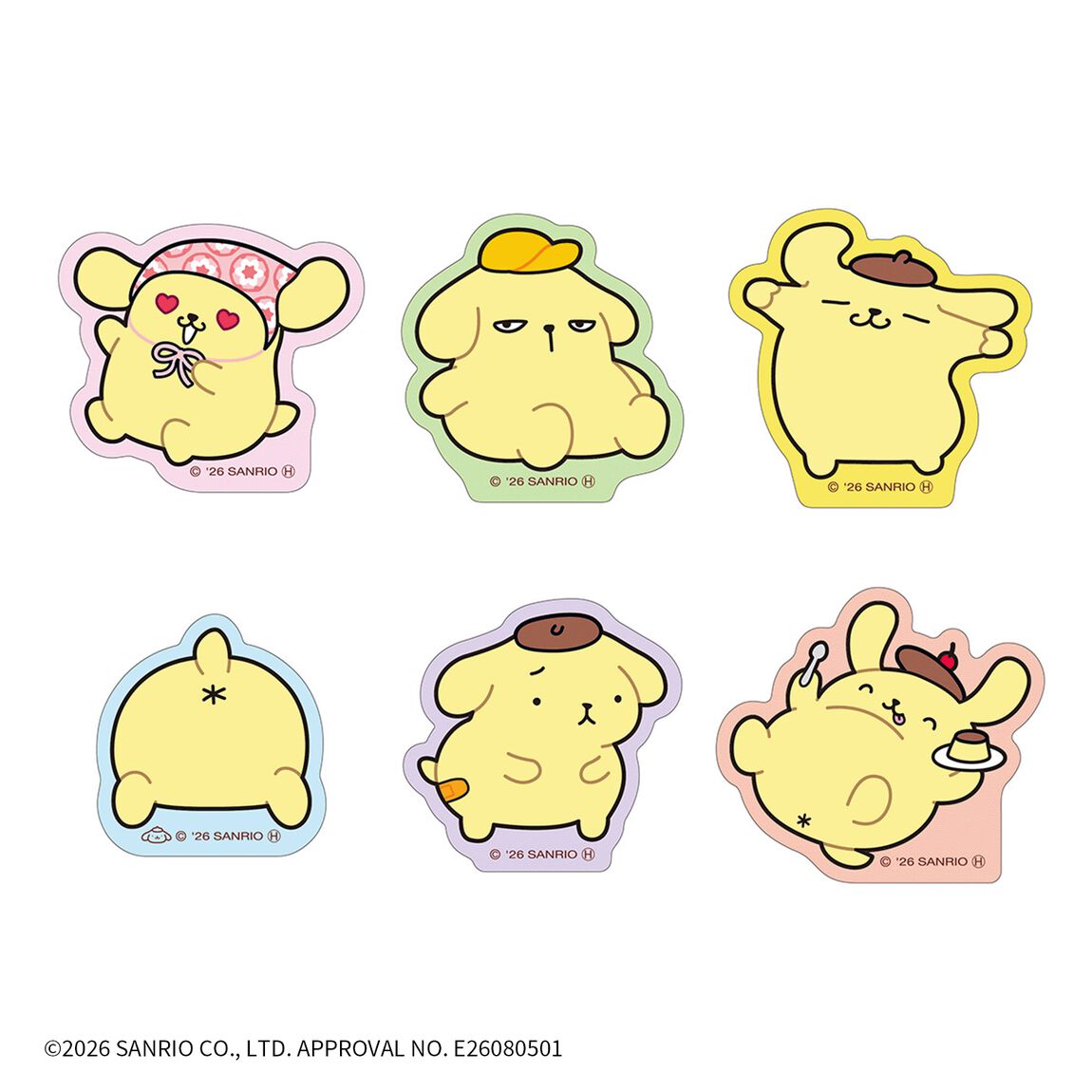 (1月預訂)Pompompurin 布甸狗 30周年紀念 7-11 限定 貼紙6枚套裝