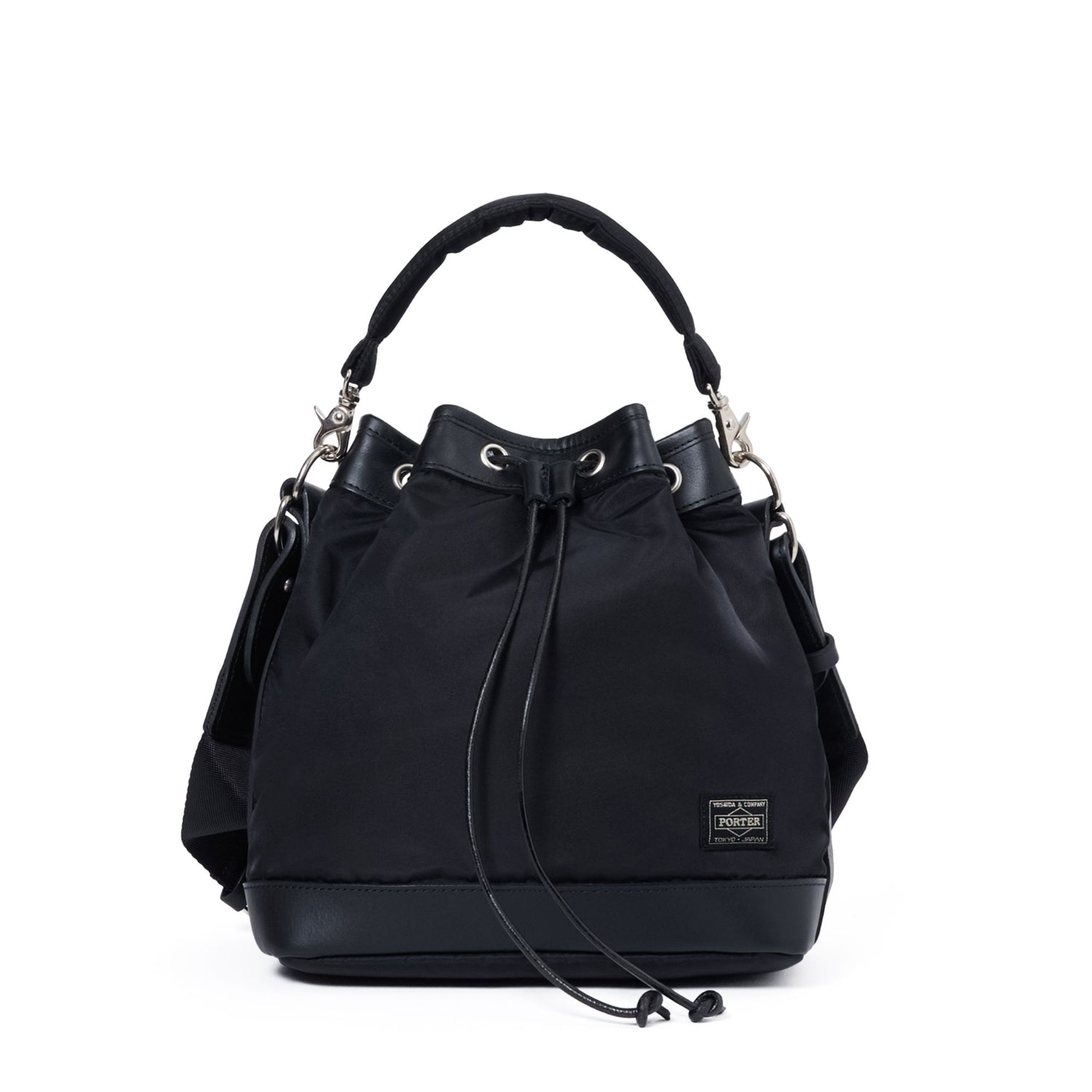 PORTER STRING DRAWSTRING BAG(S) BLACK 日本限定 吉田包 水桶斜背袋 正面圖