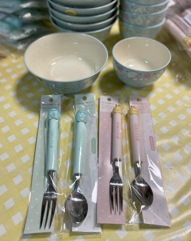 日本製 角落生物 膠碗/ 鐵叉&匙羹