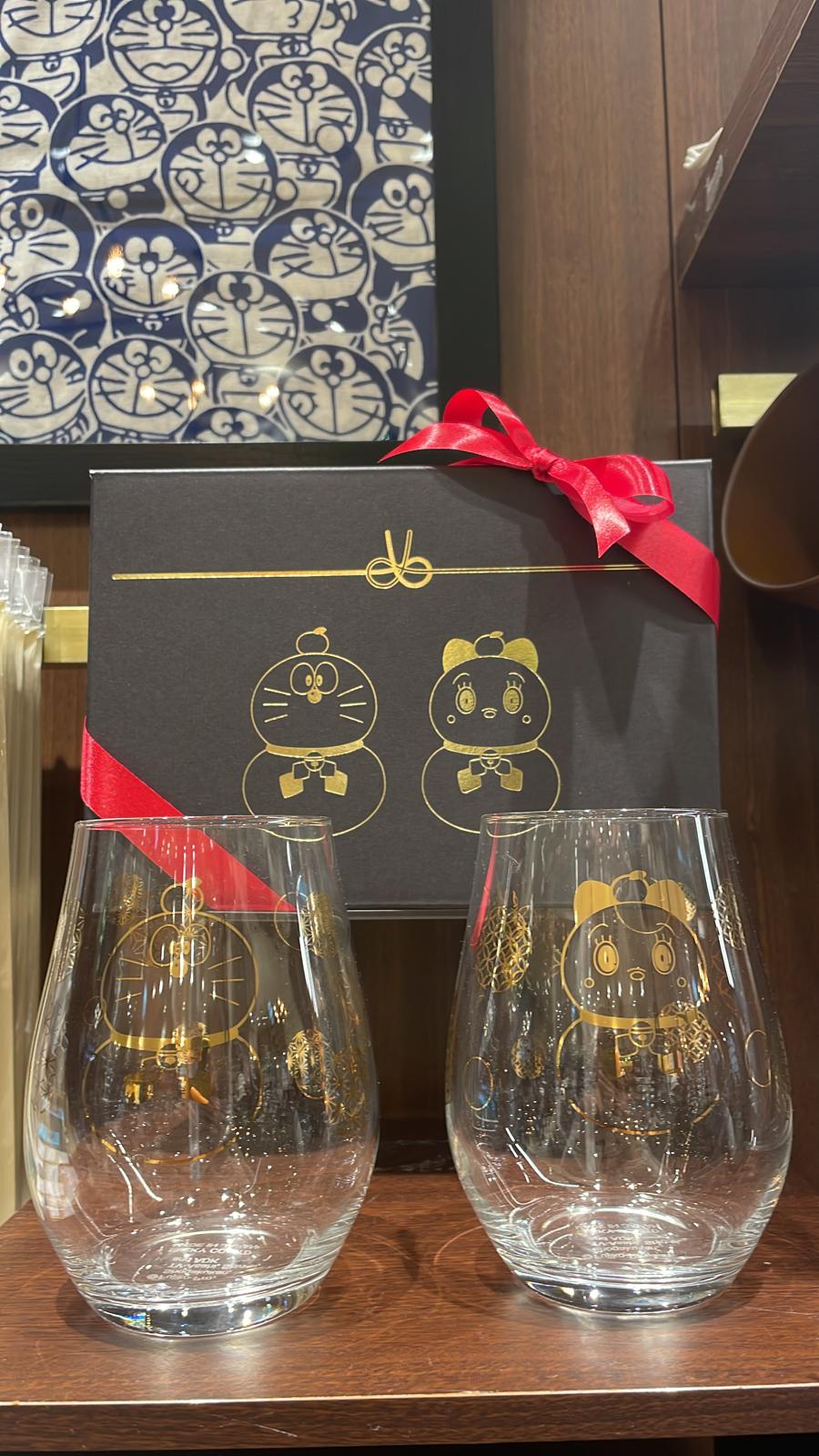 多啦A夢鏡餅玻璃杯一對